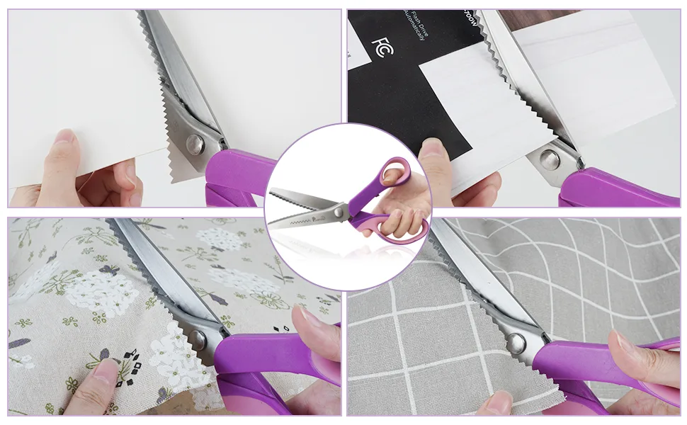 Sewing Pinking Shears for Fabric Paper Leather Professional Craft Scissors with Sharp Stainless Steel Blades  P.LOTOR Lightweight Serrated Scissors with Comfortable Handle 9.3 Inch Purple - Pinking Shears
