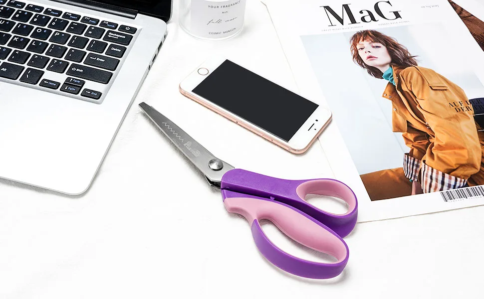 Sewing Pinking Shears for Fabric Paper Leather Professional Craft Scissors with Sharp Stainless Steel Blades  P.LOTOR Lightweight Serrated Scissors with Comfortable Handle 9.3 Inch Purple - Sewing Pinking Shears