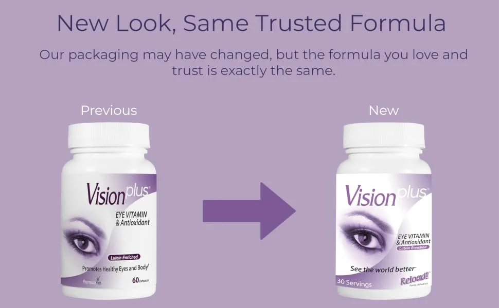 Reload! Vision Plus Eye Health Supplement Lutein Zeaxanthin Bilberry Vitamin A 60 Capsules - VP Header