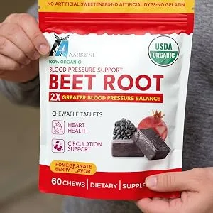 Aziz Arkani Aarkani Organic Beet Root Chewable Tablets Blood Pressure Support 60 Count Pomegranate Berry Flavor - product information 1