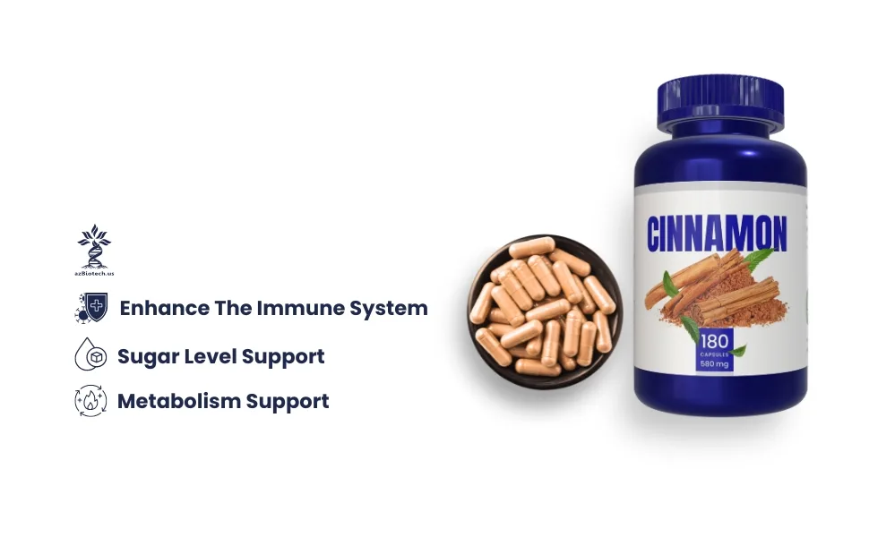 AZ BIOTECH Cinnamon (100% Organic) 1160mg per Serving 180 Capsules - Az Biotech Cinnamon Capsule
