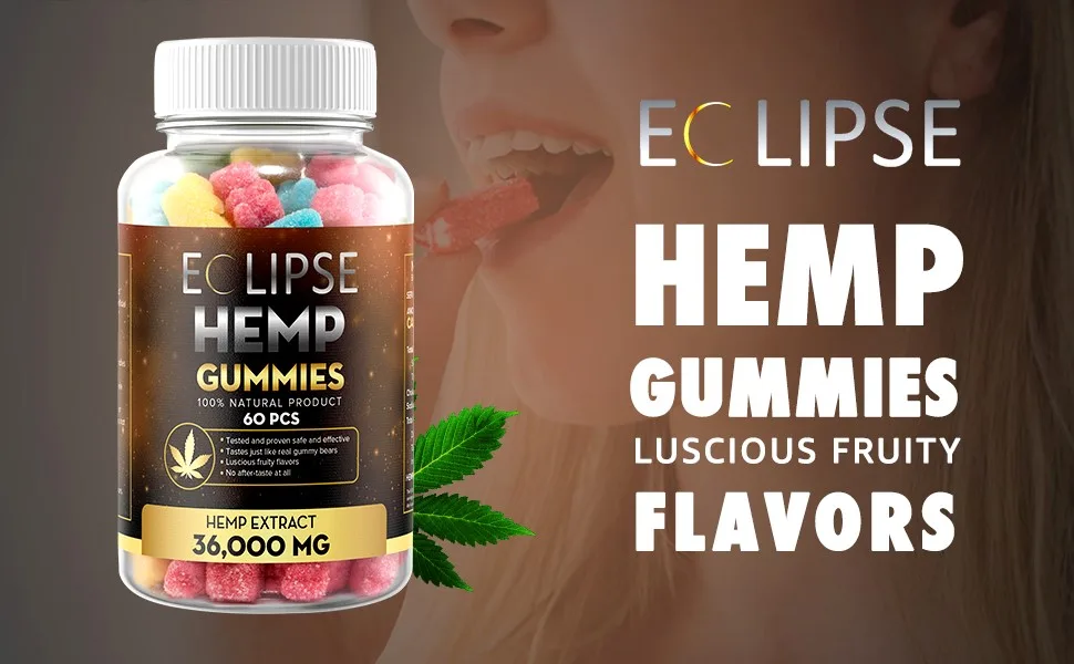 Eclipse Hemp Hemp Gummies - 36 000 MG (60 Count) - 600 MG Per Gummy Bear with Hemp Oil - Made in USA - hemp gummies hemp candy pain relief stress relief