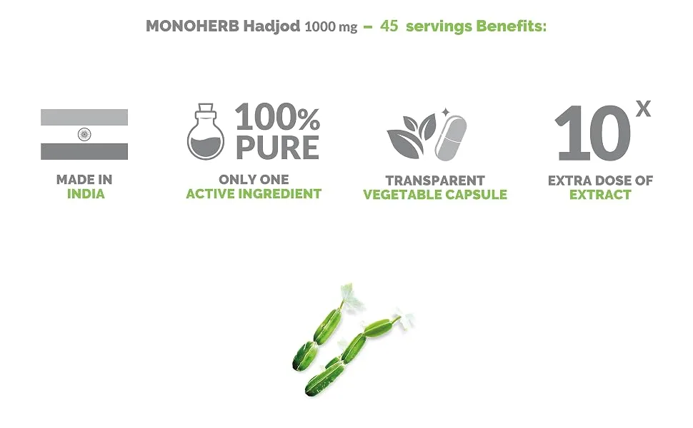 MONOHERB Hadjod Extract 1000 mg - 90 Capsules - Cissus Quadrangularis - Hadjod Extract capsule powder tablet pill softgel lozenge gummy drop