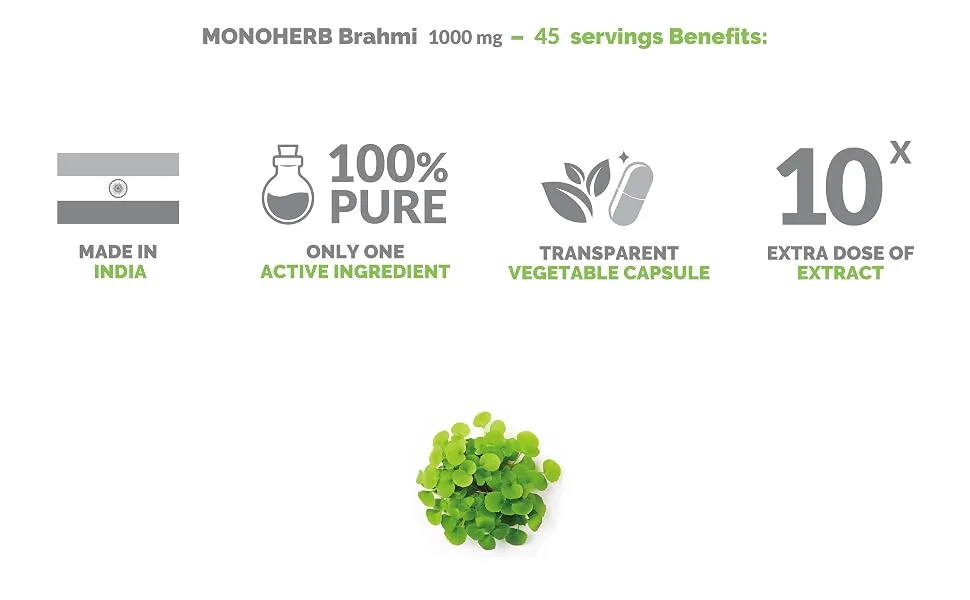 MONOHERB Brahmi Extract 1000 mg - 90 Vegetarian Capsules - Brahmi Extract capsule powder tablet pill softgel lozenge gummy drop oil