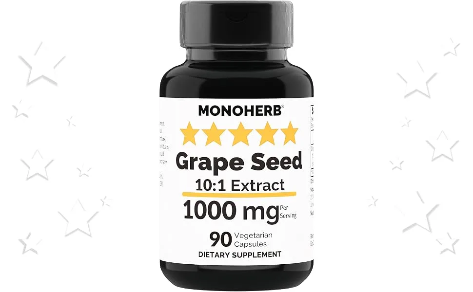 MONOHERB Grape Seed Extract 1000 mg - 90 Vegetarian Capsules - Grape Seed Extract capsule powder tablet pill softgel lozenge gummy drop