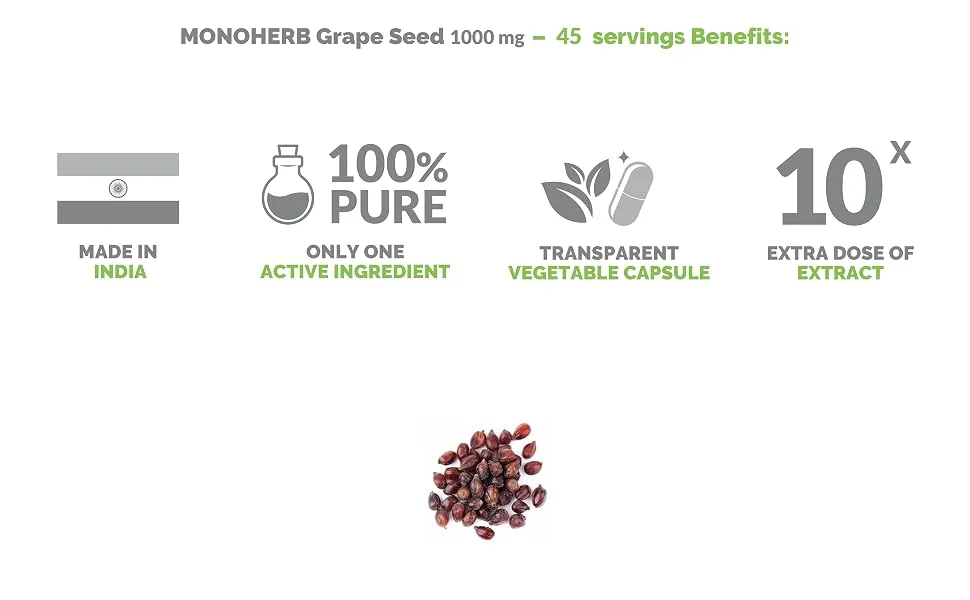 MONOHERB Grape Seed Extract 1000 mg - 90 Vegetarian Capsules - Grape Seed Extract capsule powder tablet pill softgel lozenge gummy drop