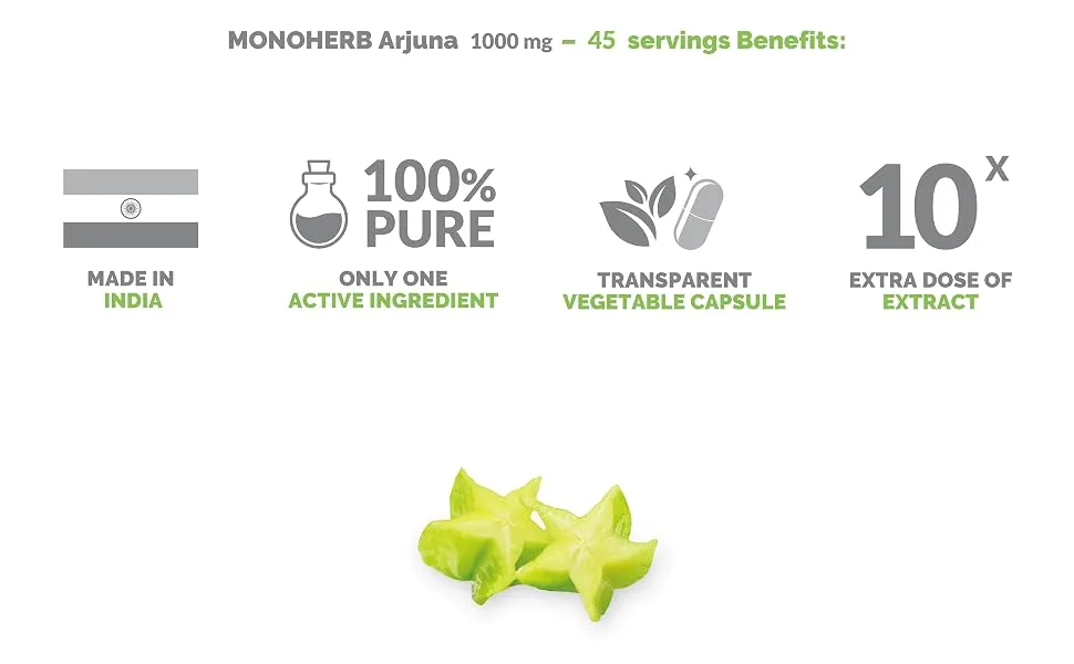 MONOHERB Arjuna Extract 1000 mg - 90 Vegetarian Capsules - Arjuna Extract capsule powder tablet pill softgel lozenge gummy drop oil