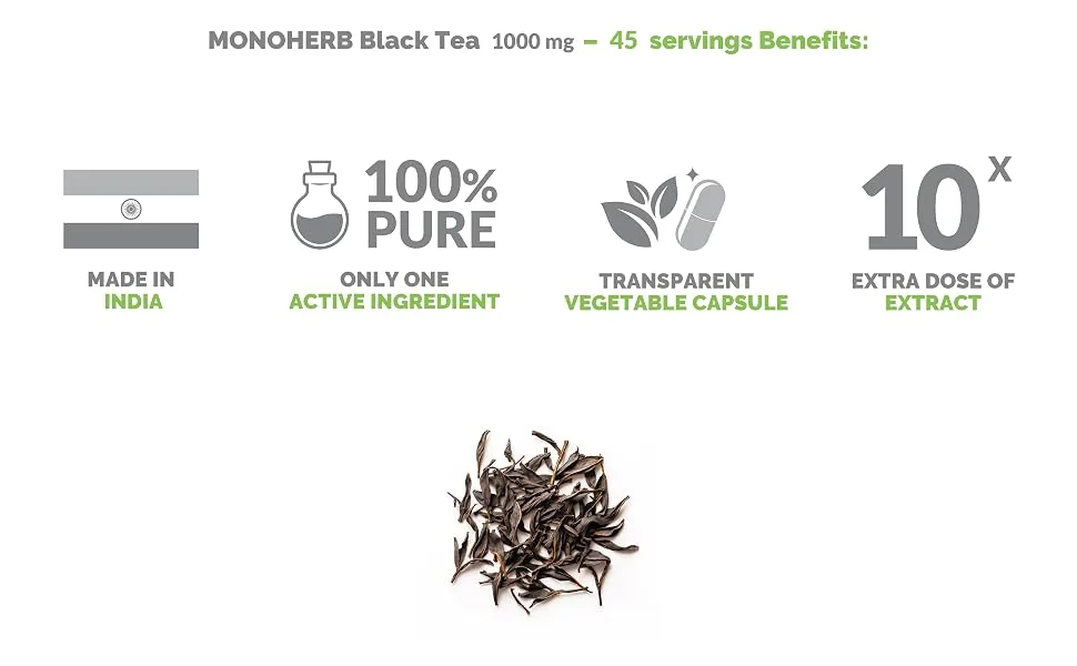 MONOHERB Black Tea Extract 1000 mg - 90 Vegetarian Capsules - Black Tea Extract capsule powder tablet pill softgel lozenge gummy drop oil