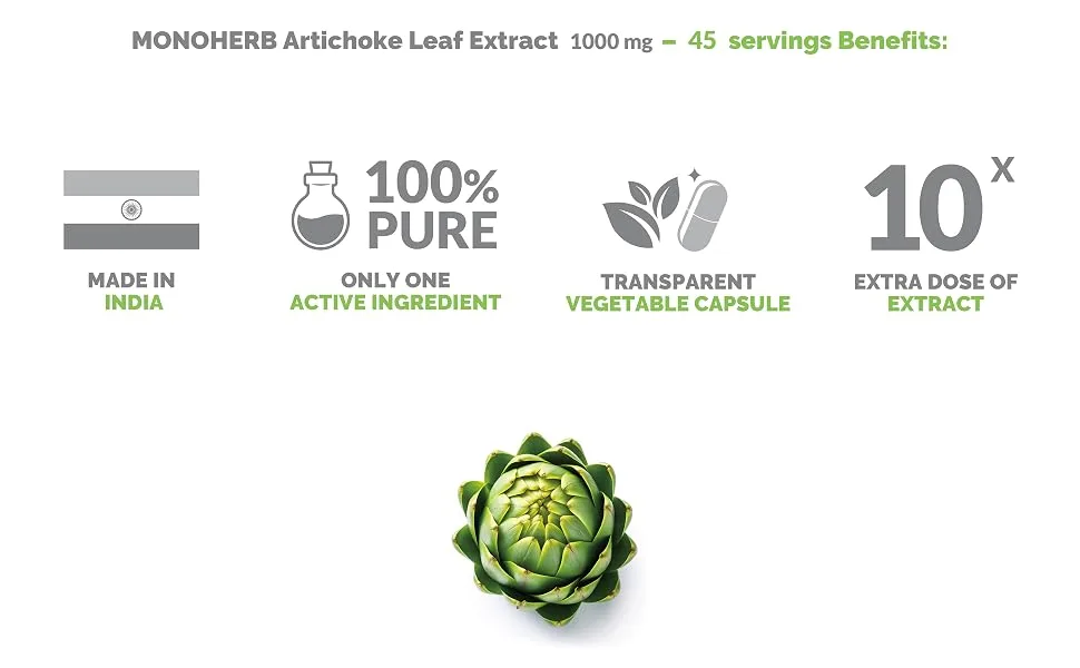 MONOHERB Artichoke Leaf Extract 1000 mg - 90 Vegetarian Capsules - Artichoke Leaf Extract capsule powder tablet pill softgel lozenge gummy drop oil