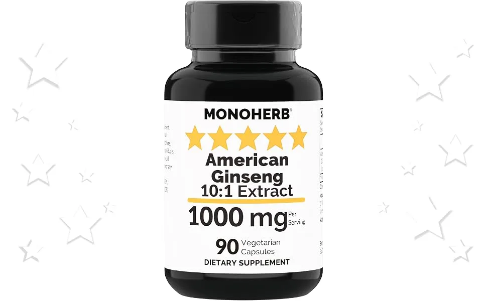 MONOHERB American Ginseng Extract 1000 mg - 90 Vegetarian Capsules - American Ginseng Extract capsule powder tablet pill softgel lozenge gummy drop oil