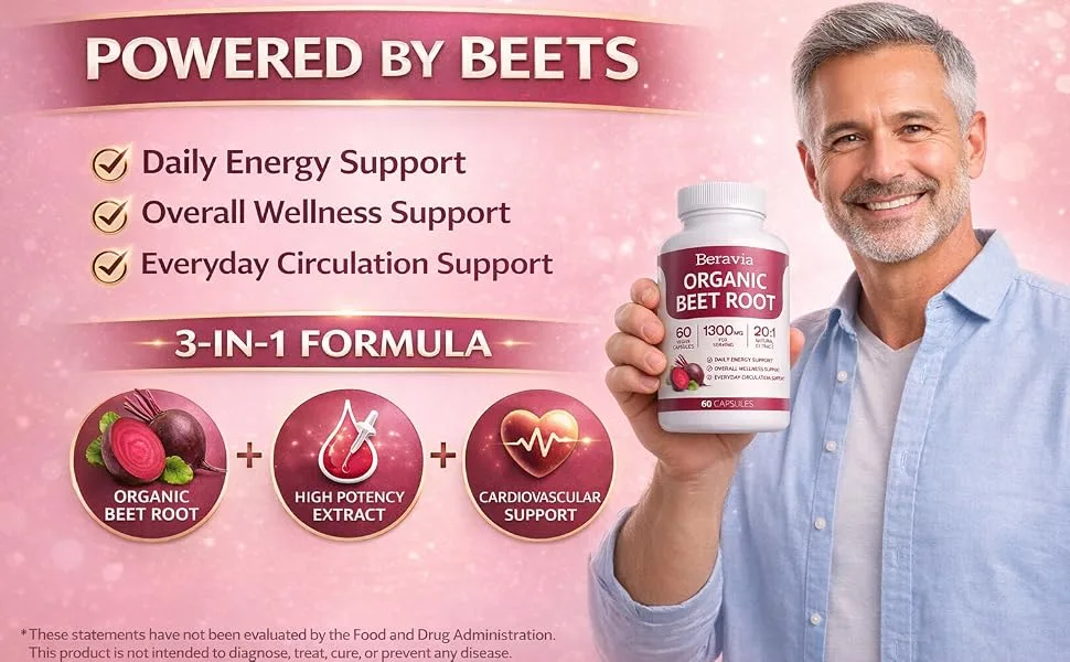 Organic Beet Root Capsules Purely Natural Supports Circulatory Wellness Efficient Oxygen Use Plant-Based Beet Root Formula Tablet Form Daily Use Non-GMO (1) 60 Count (Pack of 1) - product information 1