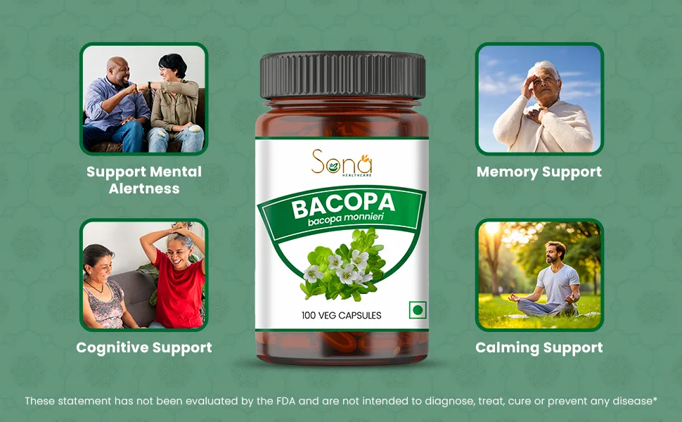 SONA Bacopa Capsule - 1000mg Veg Capsules 100 Count (Pack of 1) - Bacopa Capsule