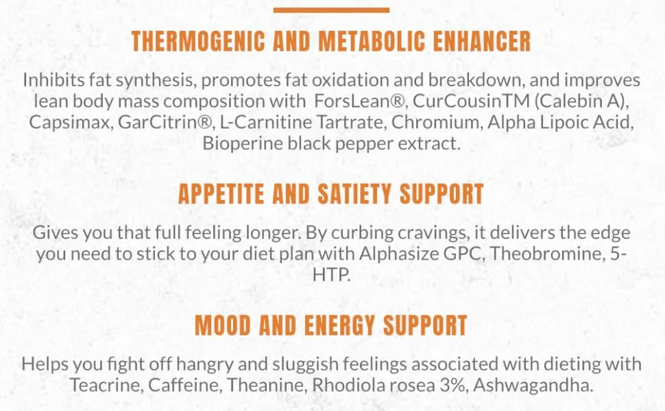Thermo Burn by Granite New Advanced Formula for Thermogenic Metabolic Mood & Appetite Support with Alpha GPC Theobromine & 5-HTP (90 Capsules) - thermoburn sell points
