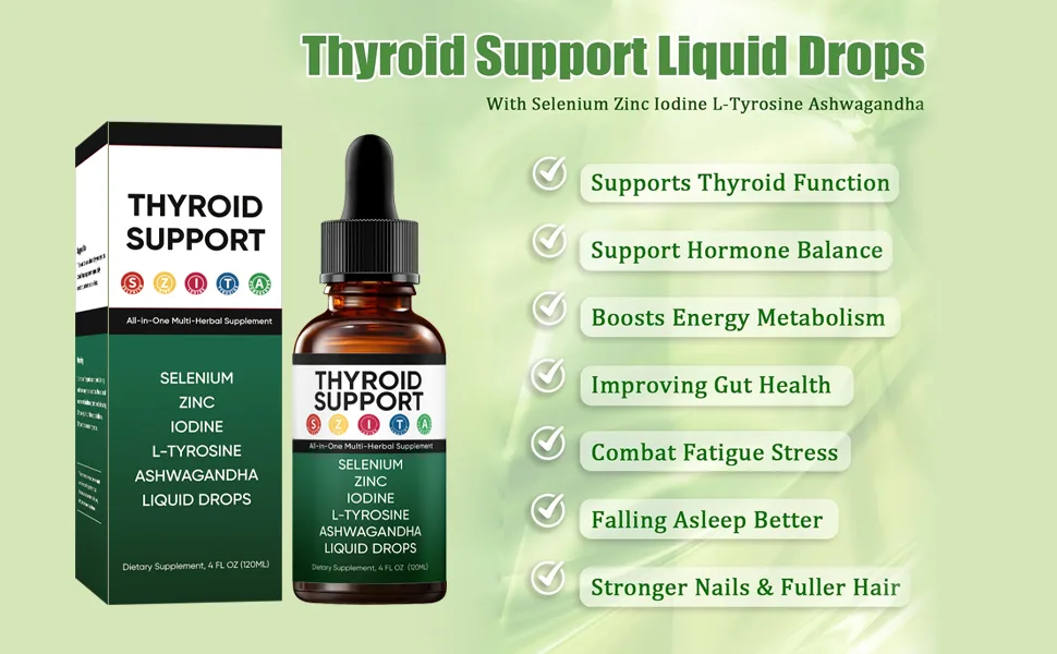 Kindled Thyroid Support Drops Actora Thyroid Support Liquid Supplement with Selenium Zinc Iodine L-Tyrosine Ashwagandha - 4 fl. oz. (120mL) (1) - Thyroid Support Drops