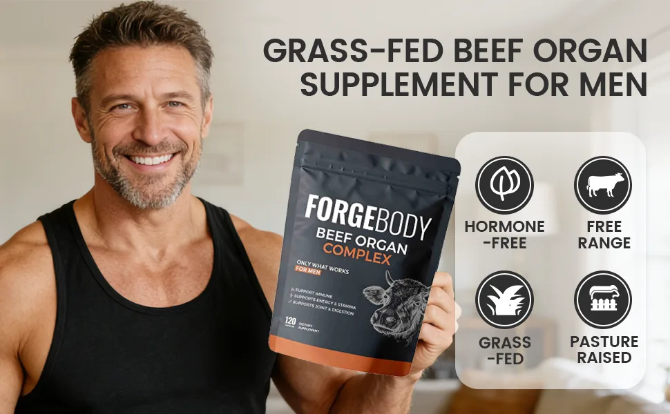 MORANDEE Forgebody Beef Organ Complex Supplement for Men 120 Capsules Grass Fed Beef Liver Capsules Immune Support Gluten Free Non-GMO (1) - forgebody supplement