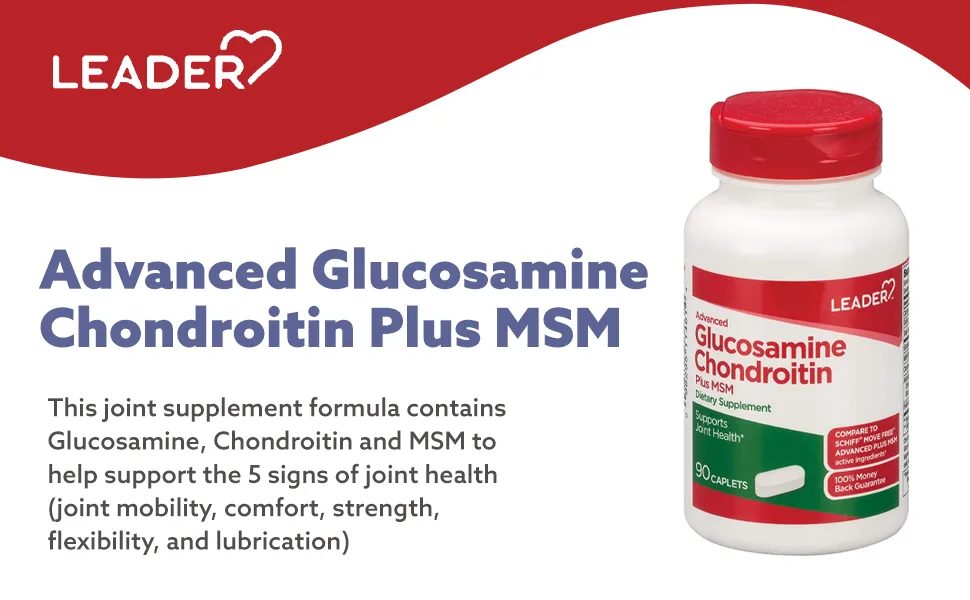 Leader Advanced Glucosamine Chondroitin Plus MSM Dietary Supplement Compare to Schiff Move Free Advanced + MSM Active Ingredient 90 Caplets - product information 1