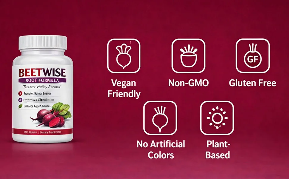 Beetwise Root Formula | Cold Pressed - Beetroot Supplement Organic Natural Blood Circulation & Energy Support Vegan-Friendly Non-GMO 60 Capsules (1) - Beetwise