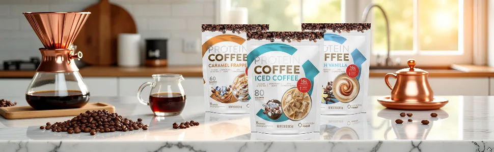 Complete Roast 3-Pack Caramel Frappe Iced Coffee and Vanilla (Caramel Frappe Mocha Latte Mocha Peanut Butter) - Image generated for ASIN B0CGMRW6R4