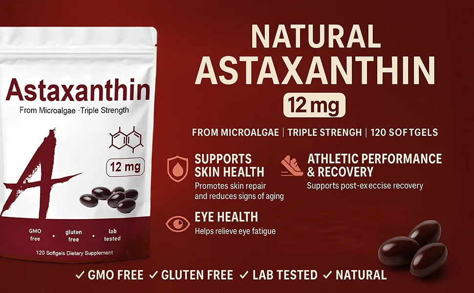 Nitidissima Belano Astaxanthin 12mg Organic Astaxanthin Antioxidant Supplements for Tanning Skin Eye Joint Health 120 Softgels - Astaxanthin 12mg