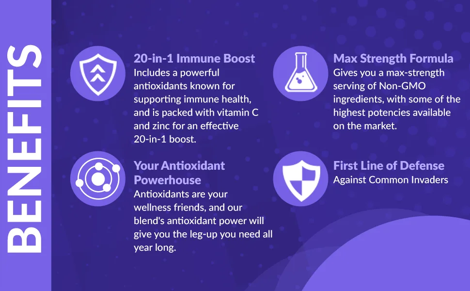 Immunity Complete - 20-in-1 Immune System Booster Formula with Cat's Claw Quercetin Vitamin C and Olive Leaf Extract 60ct 60 Count (Pack of 1) - immunity booster benefits