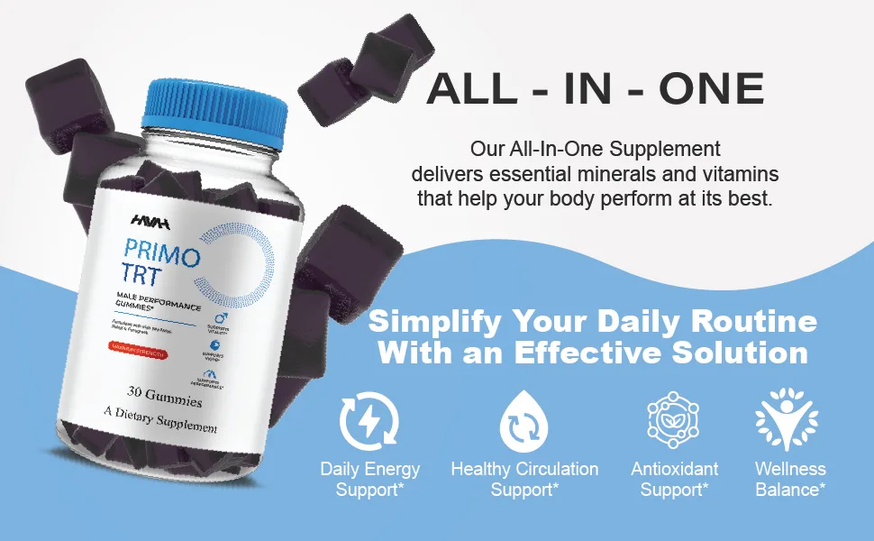 (5 Pack) Primo TRT Maximum Strength Performance Gummies PrimoTRT Gummy Supplement Prime TRT Maximum Strength Advanced Shiljait Vitamin Support Supplement Primo TRT Premium Gomitas (5 Month Supply) - Primo TRT Gummies