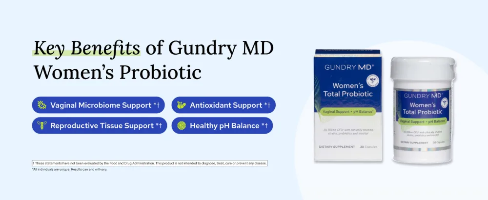 Gundry MD Women's Total Probiotic - Women's Probiotic for Vaginal Support & Digestive Health - 30 Capsules - key benefits