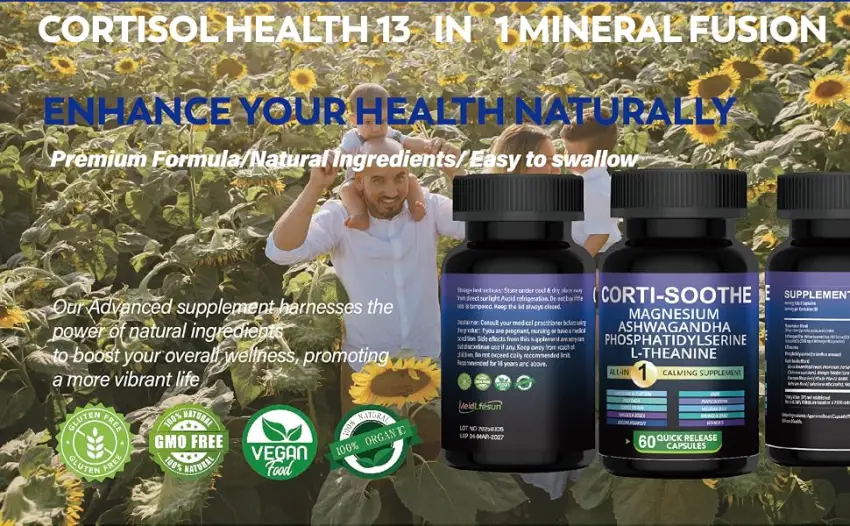 Corti-Soothe Calming Supplement with Magnesium Ashwagandha L-Theanine Sleep Support & Stress Relief 60 Quick Release Capsules - CORTI-SOOTHE