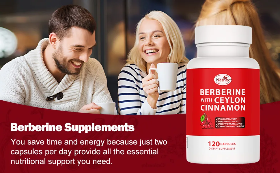 Natnect Berberine Supplement with Ceylon Cinnamon Licorice Extract Berberine 6X for Healthy Weight Management Metabolism and Immune Support (120 Capsules) - Berberine Supplement
