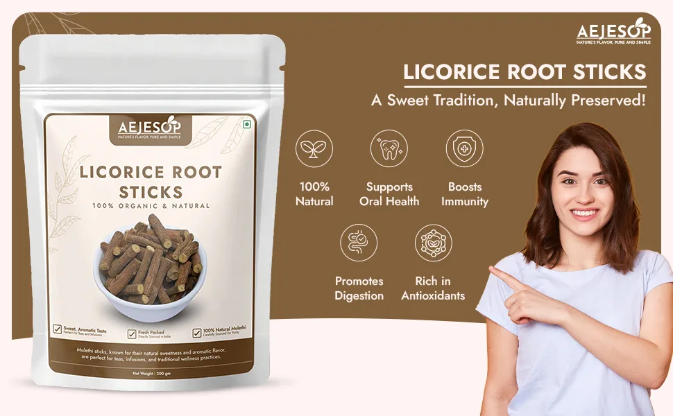AEJESOP Licorice (Mulethi) Sticks 7oz(200g) - Licorice Root Sticks