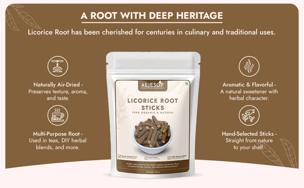 AEJESOP Licorice (Mulethi) Sticks 7oz(200g) - Licorice Root Sticks