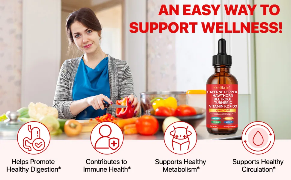Cayenne Pepper Drops - with Hawthorn Berry 2 FL OZ Liquid Supplement Organic Panax Ginseng Turmeric Curcumin 2-Pack - Cayenne Pepper Drops