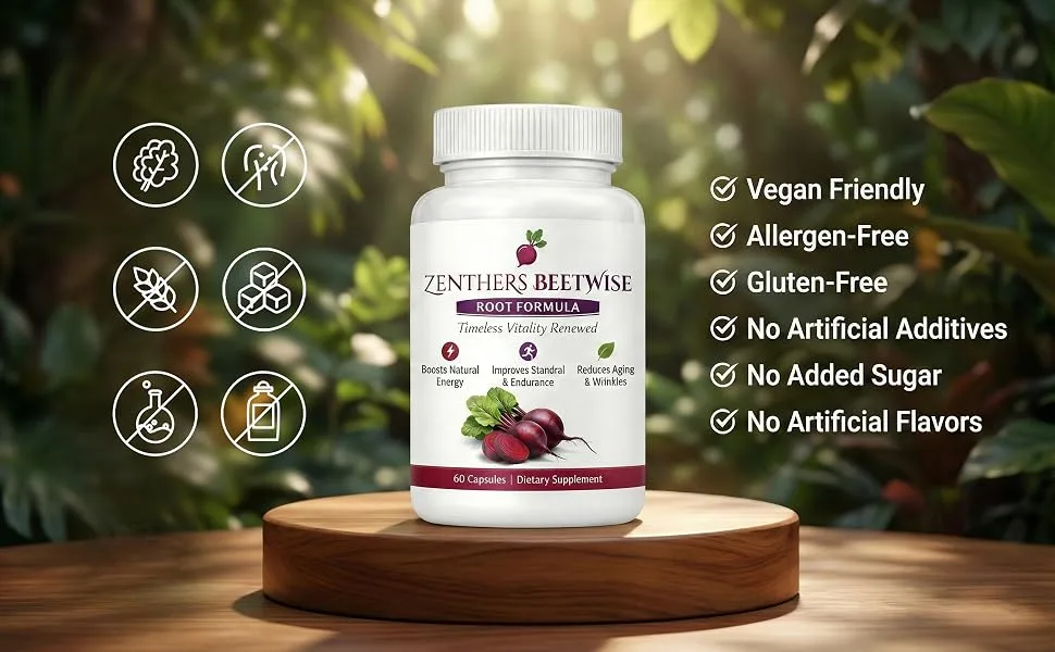 Zenthers Beetwise Beetwise Root Formula Cold Pressed Natural Blood Circulation & Energy Support Vegan-Friendly Non-GMO 60 Capsules (1PCS) - Zenthers Beetwise