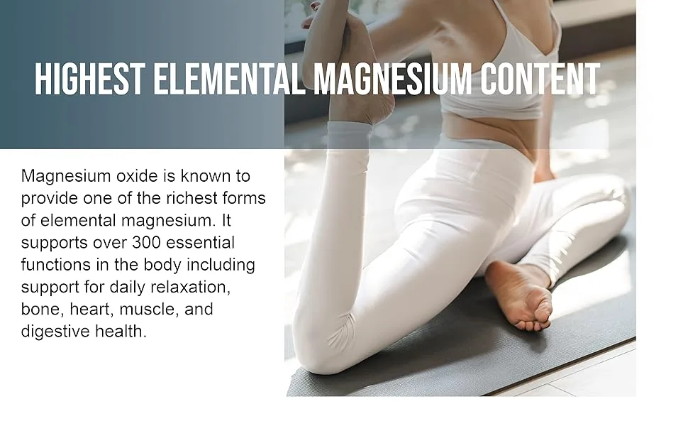 Magnesium Oxide 400mg 400 Capsules | High Purity Elemental Form Extra Strength Essential Mineral Supplements for Muscle Digestion Bone & Heart Support Non-GMO & No Gluten - product information 4