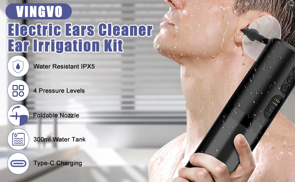 Electric Ear Wax Removal Kit Ear Irrigation Flushing System with 4 Pressure Settings Rechargerable Waterproof Effective Ear Wax Removal Tool - electric ears cleaner