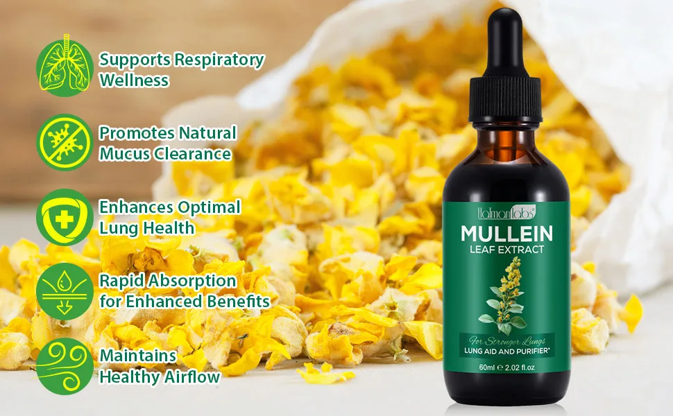 APCKFLEE 2 Fl Oz Mullein Drops Mullein Leaf Extract for Lung Cleanse Mullein Leaf Liquid Extract | Healthy Breathing| Non GMO Vegan Premium Mullein Leaf Extract - 2 Fl Oz Mullein Drops