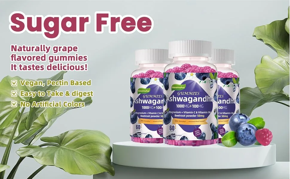 Ashwagandha Gummies 1000mg 60 Count Organic Root Extract Daily Adaptogen Gummies Non-GMO Sugar Free & Gluten Free 60 Count (Pack of 1) - Ashwagandha Gummies
