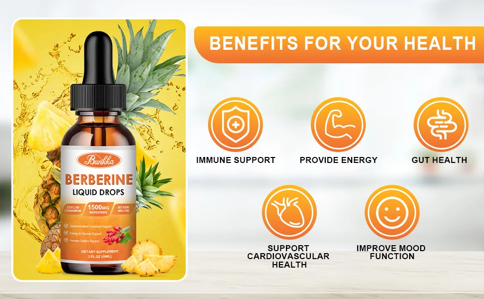 (2 Pack) Berberine Supplement Berberine Liquid Drops with Ceylon Cinnamon Bitter Melon Sugar-Free & Vegan Supplement Supports Immune System & Gastrointestinal Care - 4 FL Oz Pineapple - Berberine liquid drops
