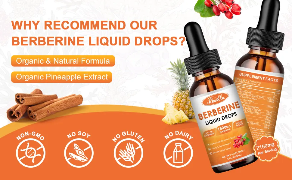 (2 Pack) Berberine Supplement Berberine Liquid Drops with Ceylon Cinnamon Bitter Melon Sugar-Free & Vegan Supplement Supports Immune System & Gastrointestinal Care - 4 FL Oz Pineapple - Berberine liquid Supplement