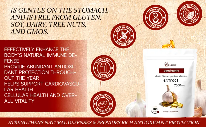 EILTEAU Aged Garlic Extract - 7500mg Odorless - 180 Softgels | Non-GMO Gluten-Free | Supports Immune Health (1) - Aged Garlic Extract