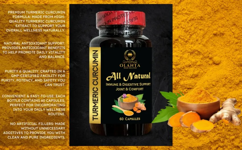 Turmeric Curcumin - Natural for Joint Support & Antioxidant Supplement for Overall Vitality Digestive Support Herbal Extract - 1 Bottle 60 Capsules - Wellness &amp; Vitality Support