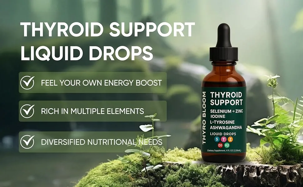 RETPMOSO Actora Thyroid Support Liquid Drops Kindled Thyroid Support Liquid Function Balance Helps Maintain Energy Mood & Metabolism with Selenium Lodine Ashwagandha & Zinc 4 fl oz (2) - Actora Thyroid Support Liquid Drops