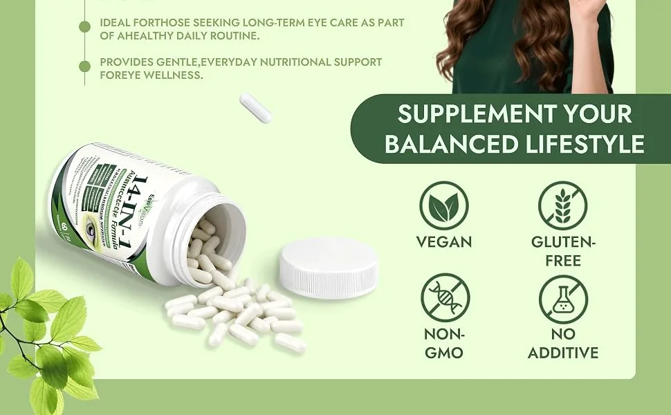 Evervision 14-in-1 Advanced Eye Formula - Eye Vitamin and Mineral Supplement for Eye Health - 60 Capsules (1pc) - Evervision 14 in 1