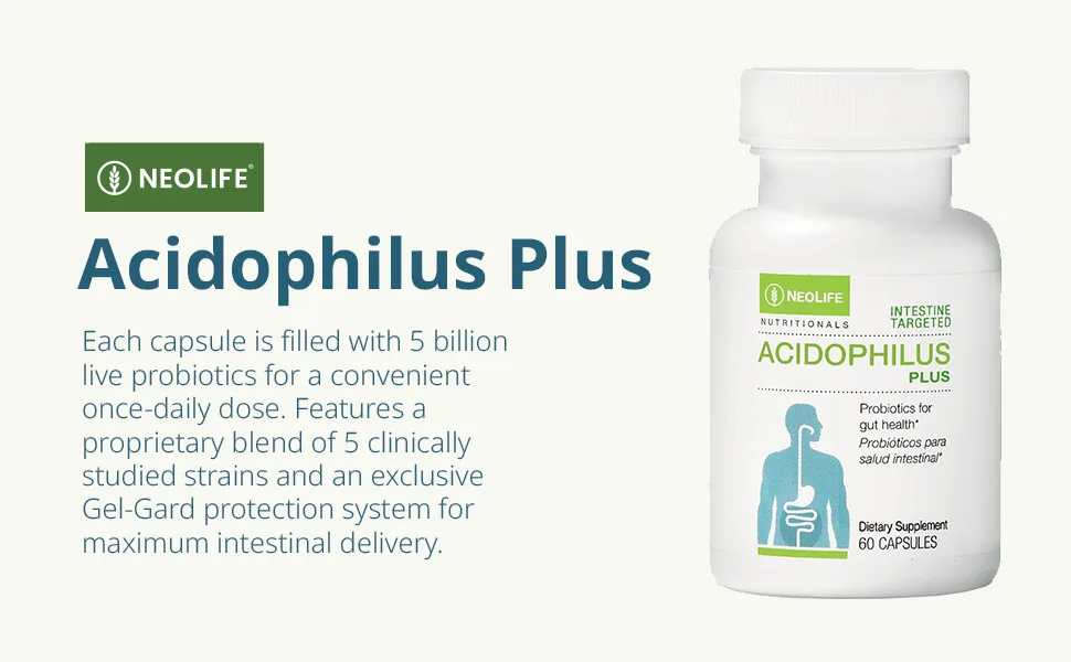 NeoLife Acidophilus Plus Probiotic - 5 Billion CFU Digestive & Gut Health Broad Spectrum Formula Probiotics for Men & Women (Single) - acidophilus plus