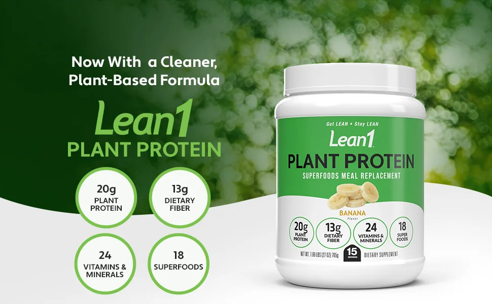 Lean1 Plant-Based Protein Powder Meal Replacement Banana Flavor 15 Serving - Lean1 Plant Protein Banana