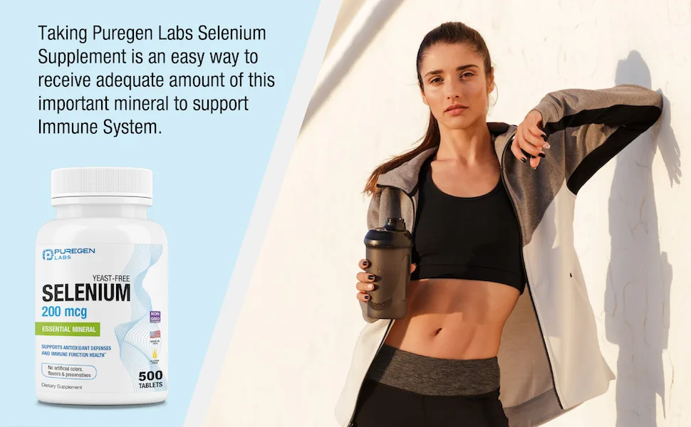 Puregen Labs Selenium 200 mcg Yeast Free Essential Mineral - 500 Vegetarian Tablets | Immune & Antioxidant Support | Non-GMO Gluten Free - Selenium 200 mcg