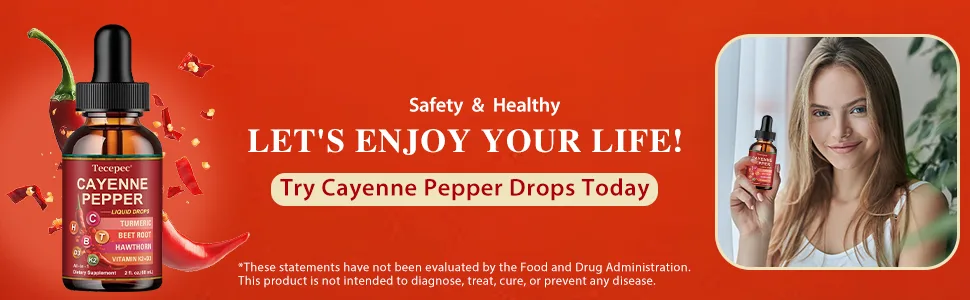 Cayenne Pepper Drops (2 Pack) Liquid Supplement with Hawthorn Berry Vitamin D3 K2 Beet Root Turmeric Ceylon Cinnamon & Panax Ginseng for Digestion & Immune Support 4 FL.OZ - Tecepec Cayenne Pepper Drop