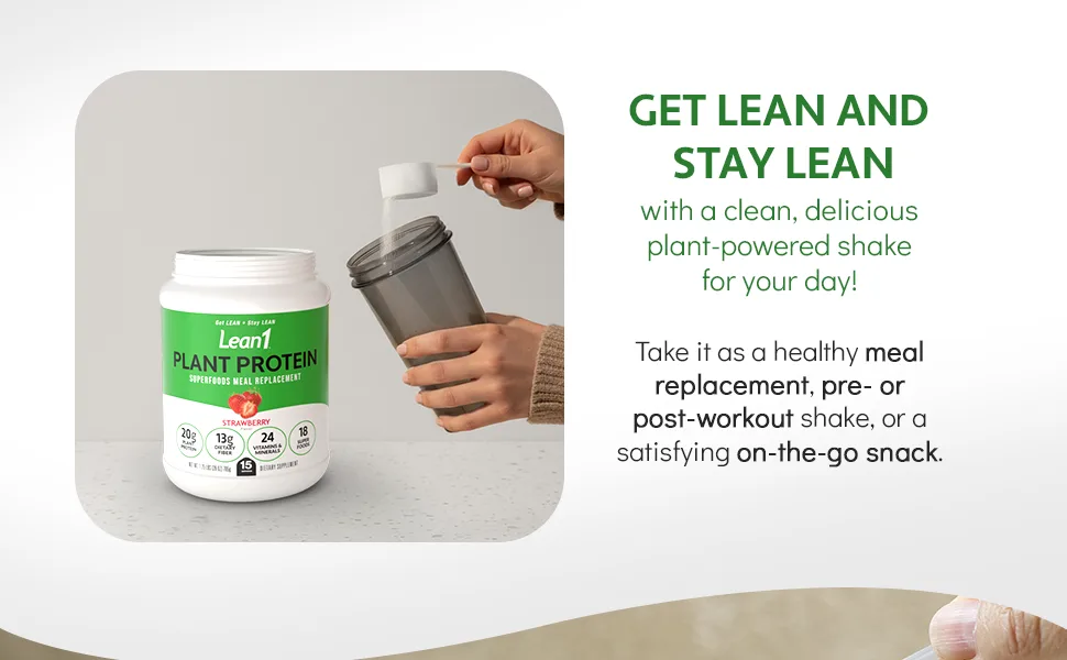 Lean1 Plant Based Protein Powder Meal Replacement strawberry flavor 15 serving - Lean1 Plant Protein Strawberry