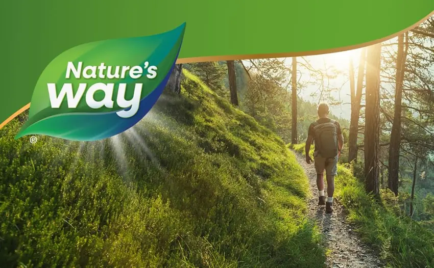 Nature's Way GTF Chromium Glucose Tolerance Factor Supports Healthy Glucose Metabolism* 200 mcg Chromium per Serving 100 Vegan Capsules (Packaging May Vary) - Man walking on green mountain trail in the forest.