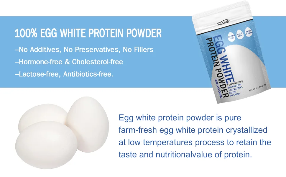 Talcufon Egg White Protein Powder 8Oz Pasteurized No Additives High Protein Gluten-Free Ideal for Baking and Cooking Unflavored 227G - egg white protein powder