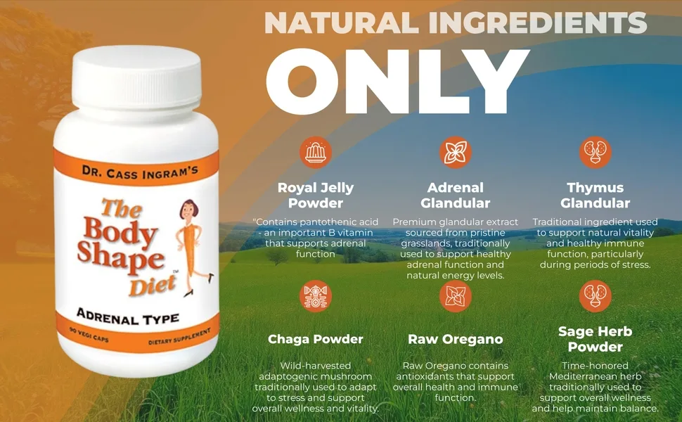 Dr. Cass Ingram's Premium Adrenal Support Formula - Natural Energy & Stress Support with Wild Mediterranean Herbs Royal Jelly & Glandular Complex - 90 Capsules - Dr. Cass Ingram Adrenal Support Natural Ingredients